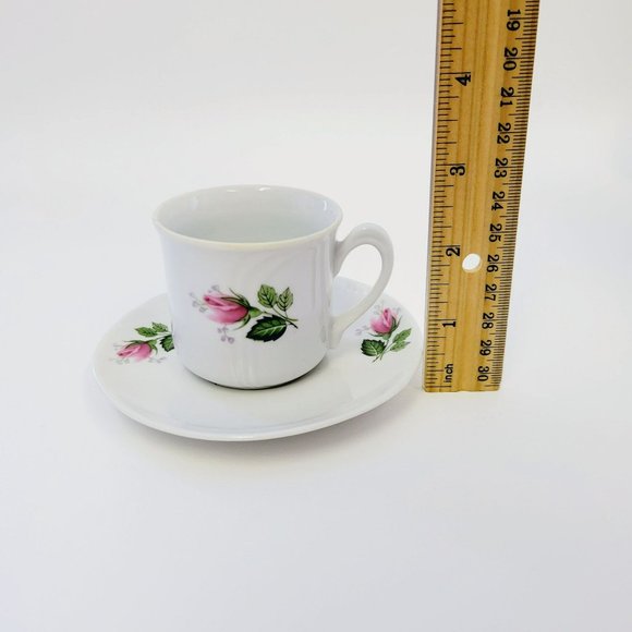 Vintage FP Zajecar Pink Rose Demitasse Teacup & Saucers 4 Sets, Yugoslavia Made - Picture 9 of 10